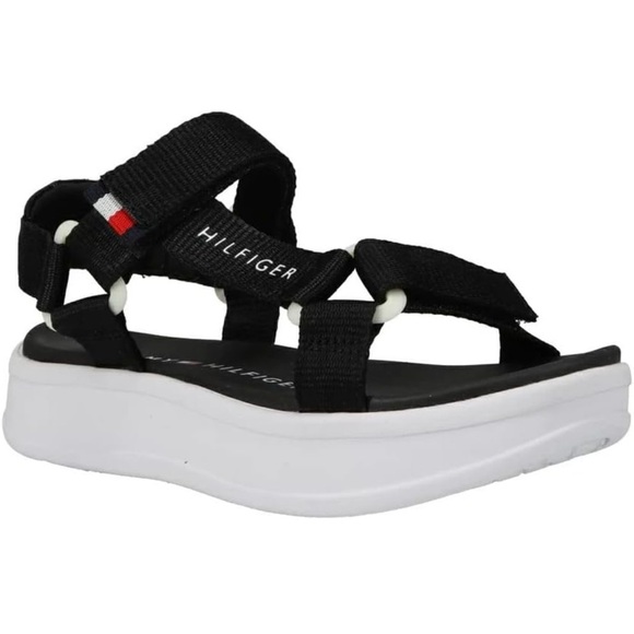 TOMMY HILFIGER Unisex Kids Th Leomi Utility Sandals Black/White US Size 2 NEW!🩴 - Picture 4 of 9